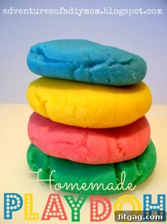 Homemade Playdough in rainbow colors, a simple and fun DIY activity for kids to explore creativity and sensory play.