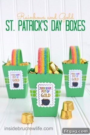St. Patrick's Day Boxes, creatively decorated and filled with treats for a festive gift or party favor.