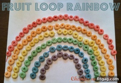 Fruit Loops Rainbow from Cheerios and Lattes, a fun and edible craft using cereal to create a rainbow arc.