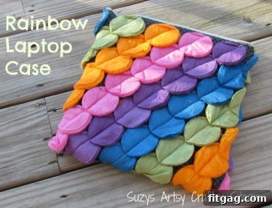 DIY Rainbow Laptop Case, a stylish and protective handmade sleeve featuring vibrant colors.