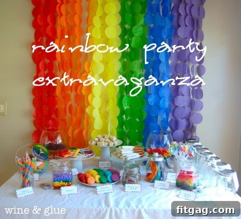 Rainbow Party Extravaganza, showcasing various colorful decorations and treats for a vibrant celebration.