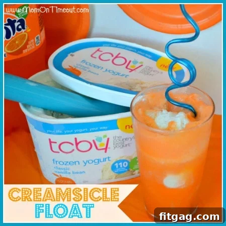 Close-up of a Creamsicle Float with a straw