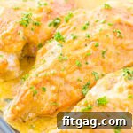 Crispy Honey Mustard Chicken Bites 8 Honey mustard chicken breasts baked in a glass baking dish ready to be served all topped with a savory honey mustard sauce.