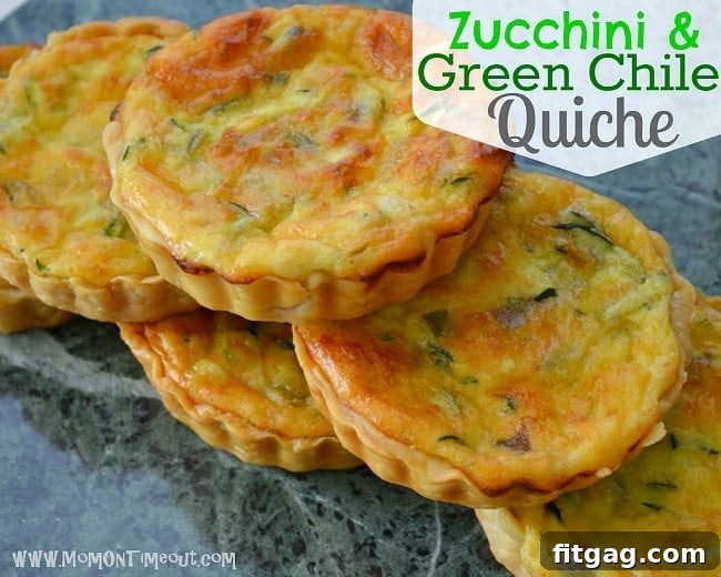Delicious Zucchini and Green Chile Quiche, a savory delight for any meal, showcasing its golden crust.