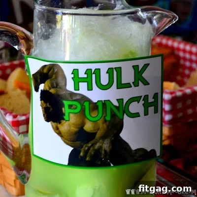 Handmade 'Hulk Punch' sign for a party drink, featuring a green theme.