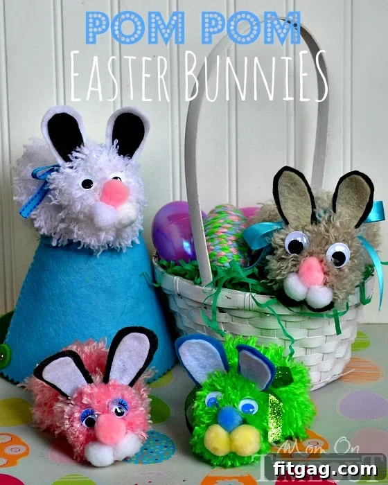Simple & Fun: Craft Your Own Pom Pom Easter Bunnies Charming white and pink DIY Pom Pom Easter Bunnies, ready to be crafted with this tutorial.