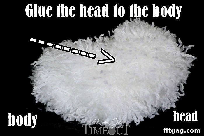Fluffy Easter Bunny Craft 5 Mid-craft view of a pom pom bunny with body and head connected, awaiting facial features.