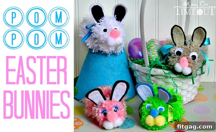 Adorable Pom Pom Easter Bunny Craft - Easy DIY for Kids and Adults Completed Pom Pom Bunny Easter Craft, showcasing a cute and fluffy handmade creation.