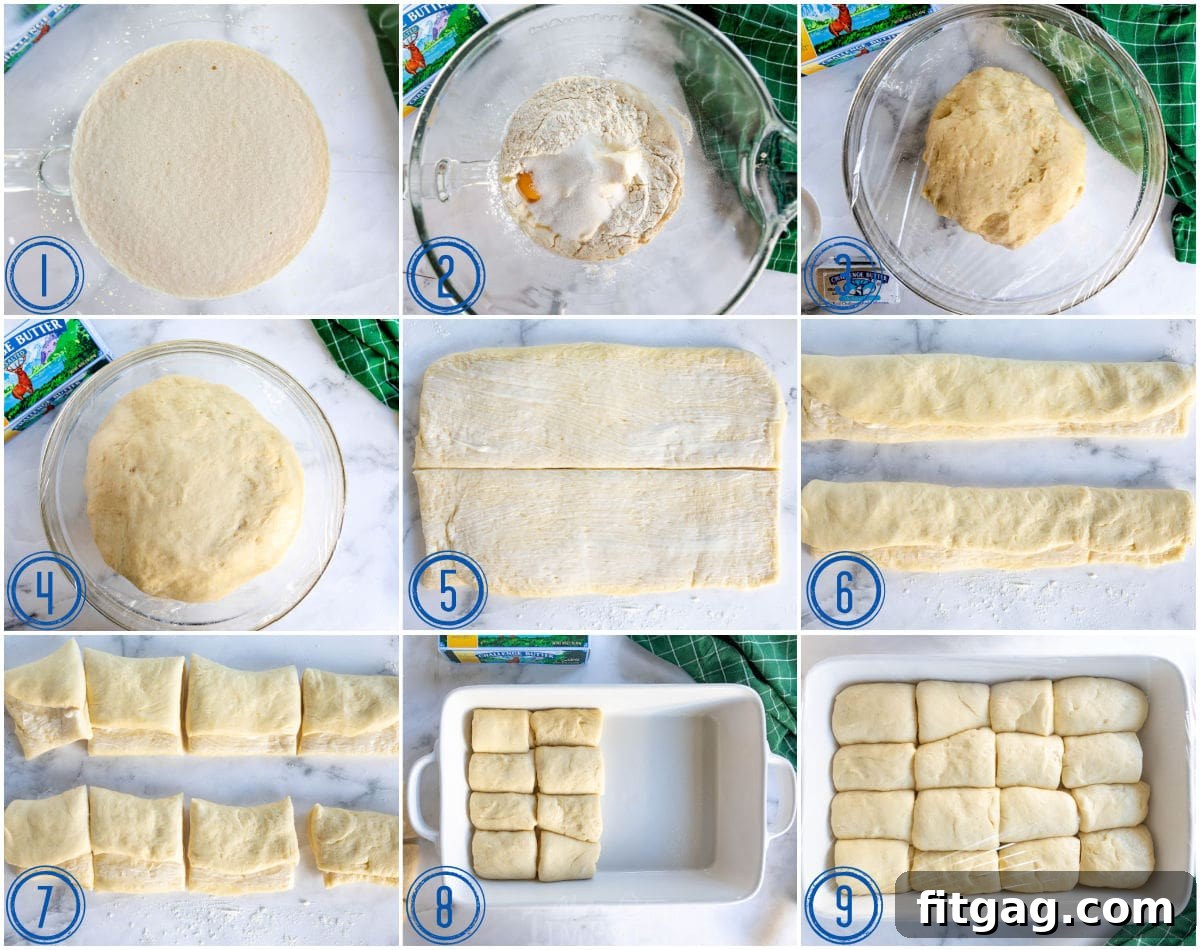 nine image collage showing how to make parker house rolls.