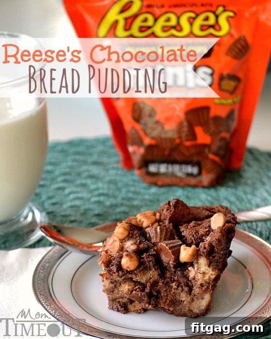 Reese's Chocolate Peanut Butter Bread Pudding | Mom On Timeout - Irresistibly decadent and delicious!