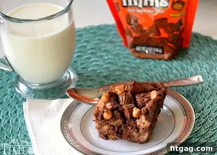 Reese's Chocolate Peanut Butter Bread Pudding | Mom On Timeout - Irresistibly decadent and delicious!