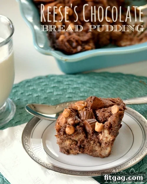 Reese's Chocolate Peanut Butter Bread Pudding | Mom On Timeout - Irresistibly decadent and delicious!