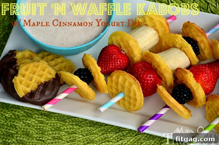 A vibrant display of Fruit 'n Waffle Kabobs, highlighting the fun and colorful nature of the recipe.