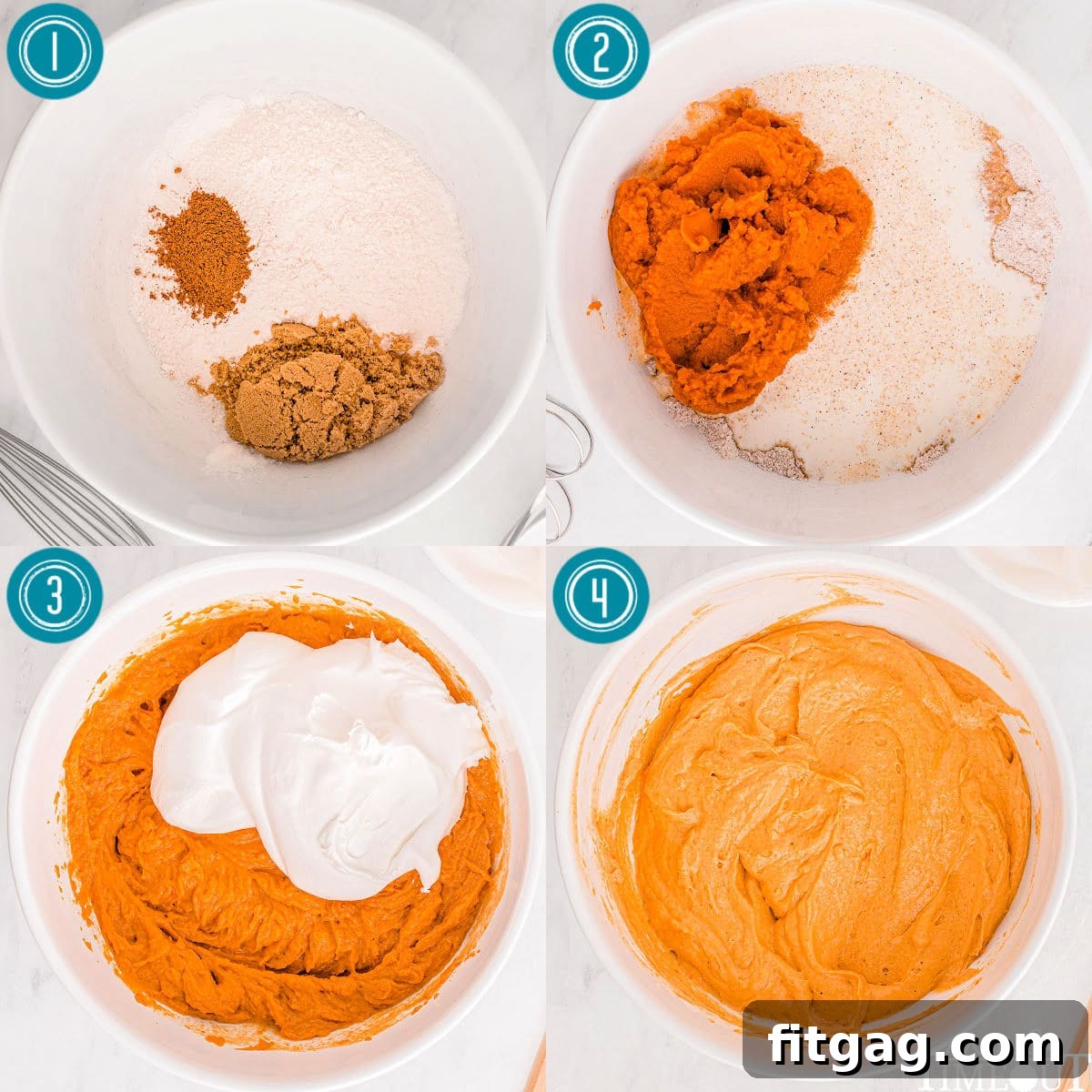 Creamy Pumpkin Cloud 4 four image collage showing how to make pumpkin mousse.