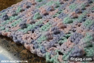 Close-up of variegated crochet doll blanket texture