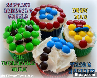 Heroic Cupcakes 4 Tray of various Avengers cupcakes ready for a school party.