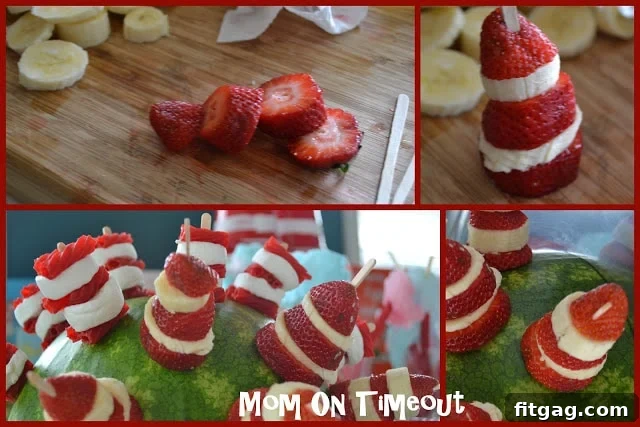A Seuss-tastic Scoop Fest 9 Strawberry and banana Cat in the Hat fruit skewers