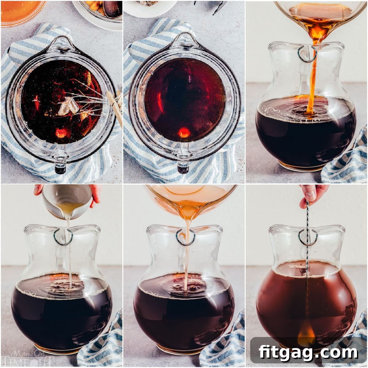 Sun-Kissed Peach Brew 6 six image collage showing how to make peach tea step by step.