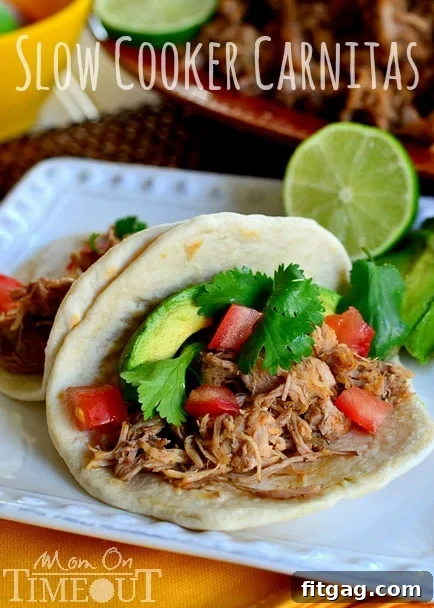 Close-up of Slow Cooker Carnitas ready for serving