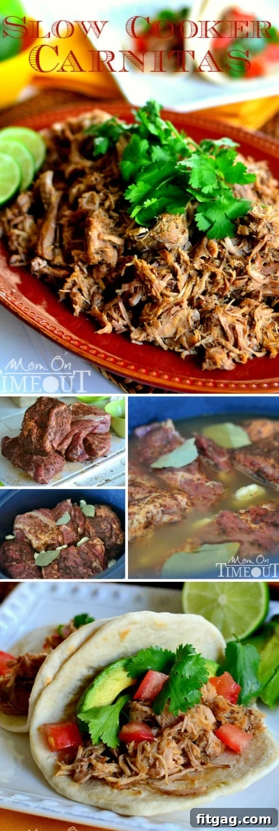 Muy Bueno Slow Cooker Carnitas - Enjoy the delicious flavors of carnitas straight from your slow cooker! Muy Bueno! | MomOnTimeout.com