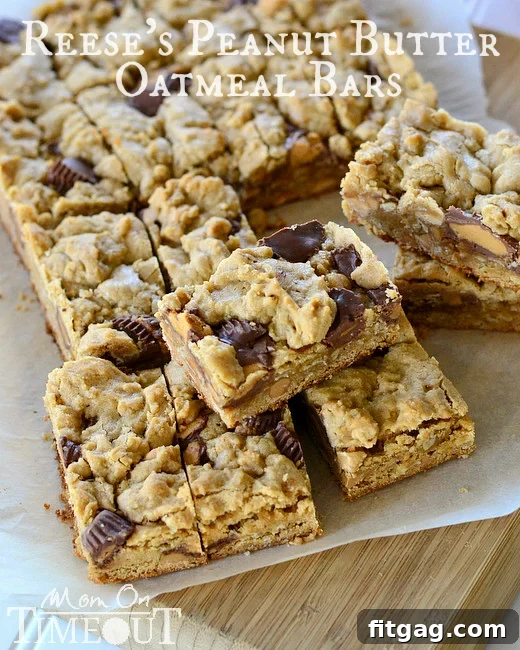 Reese's Peanut Butter Oatmeal Cookie Bars | MomOnTimeout.com
