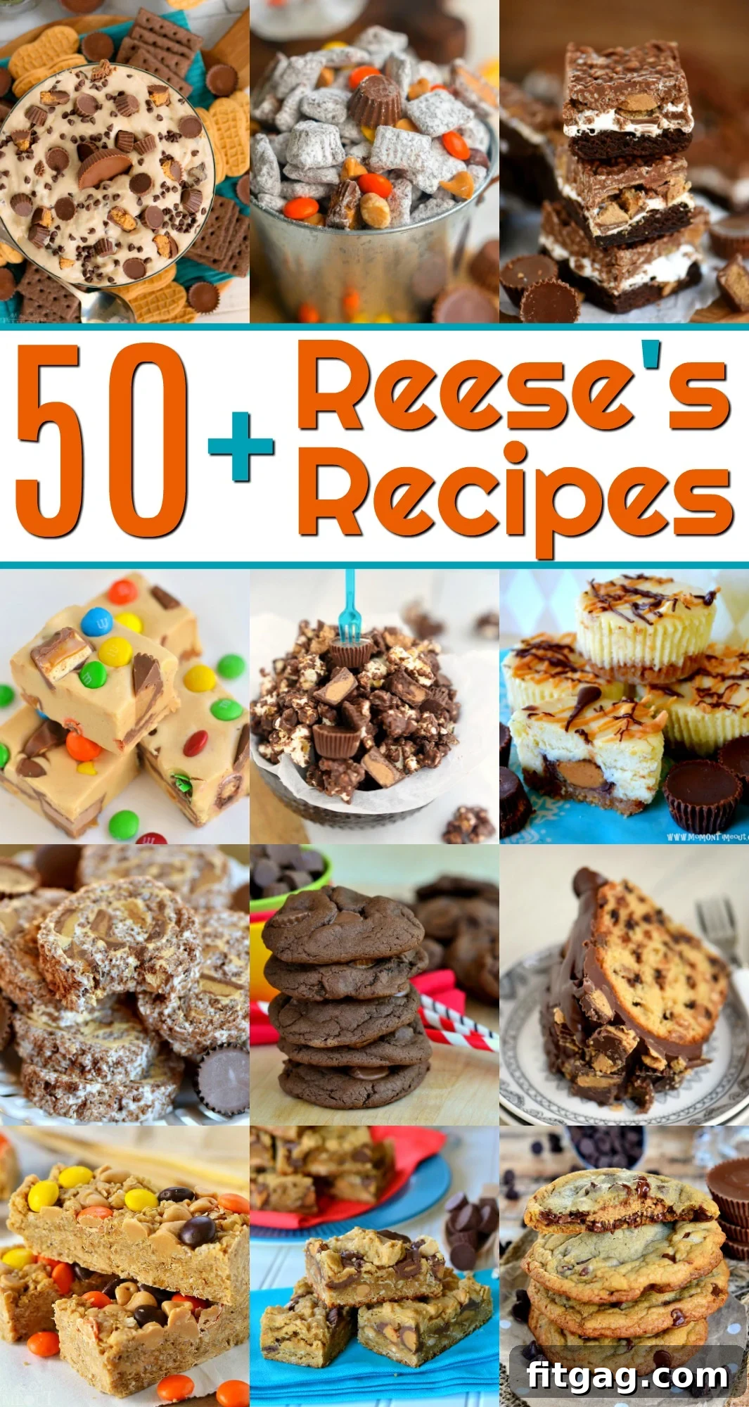 An enticing array of Reese's recipes featuring cookies, cakes, cheesecakes, and more, all highlighting the classic chocolate and peanut butter combination.