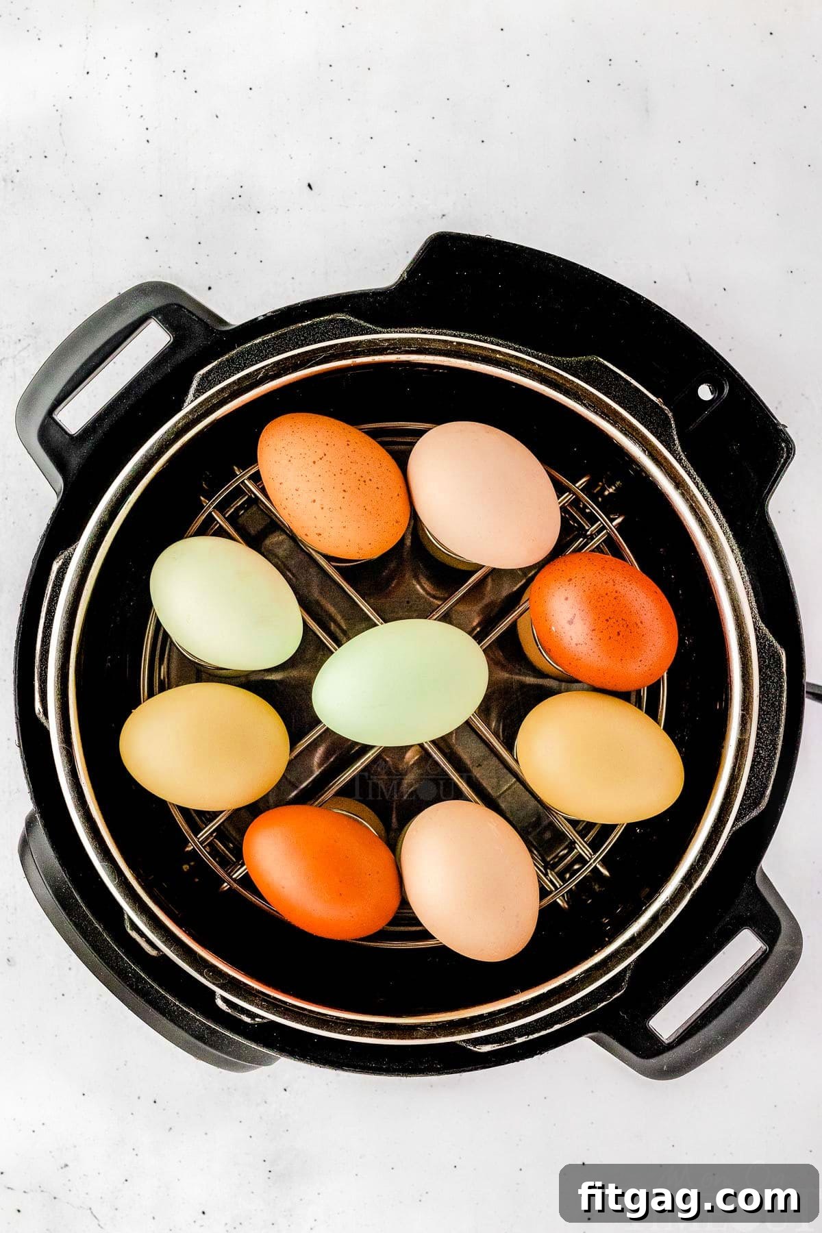 Top down view of hard boiled eggs in an Instant Pot.