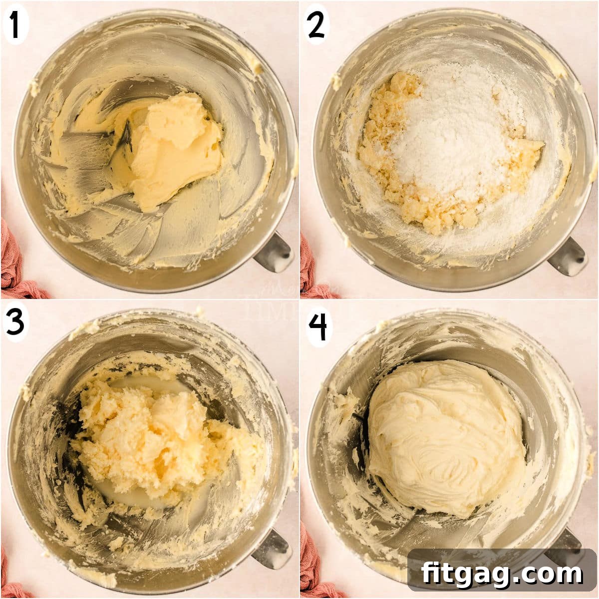 A visual collage illustrating the process of making light and fluffy lemon buttercream frosting, from combining ingredients to achieving the perfect consistency.