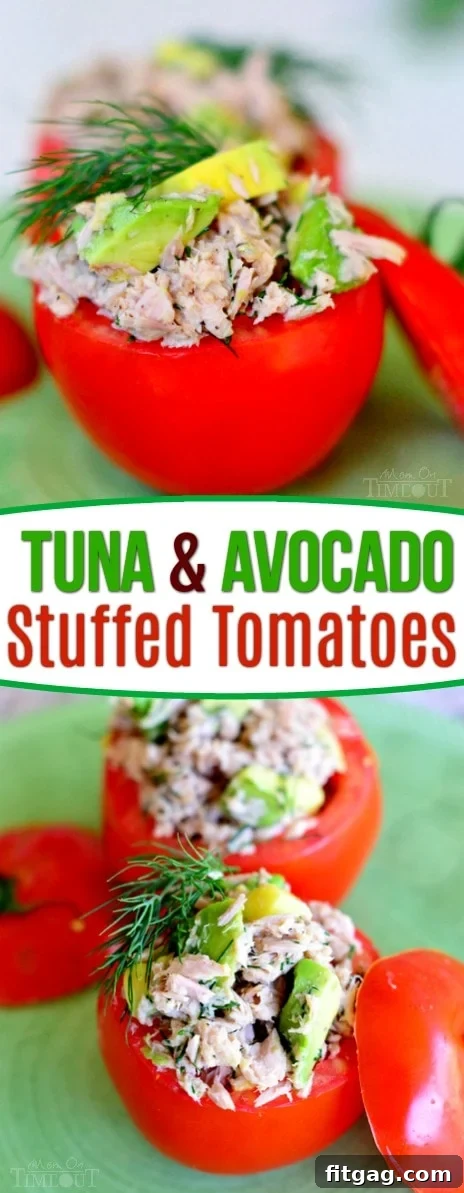Tuna and Avocado Stuffed Tomatoes make a lighter lunch packed full of nutrients! Easy, healthy and delicious! // Mom On Timeout