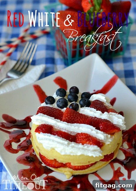 Red, White, and Blueberry Waffle Flag, perfect for Memorial Day and 4th of July breakfast or brunch. Easy Eggo recipe.