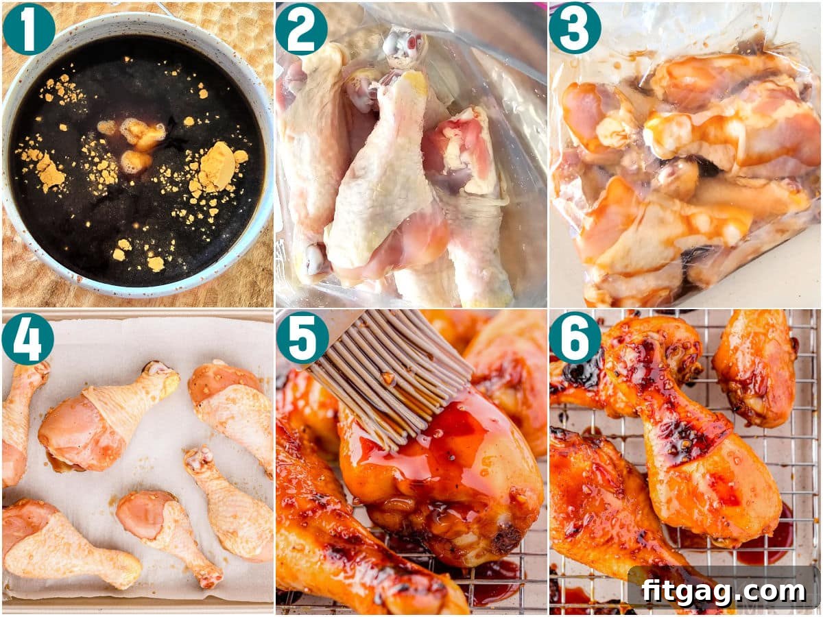 Collage photo of process shots making honey glazed chicken.