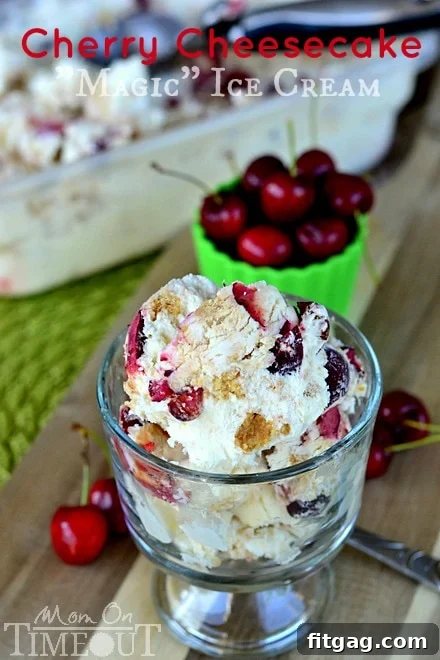 Cherry Cheesecake Magic Ice Cream | MomOnTimeout.com Decadent ice cream made without an ice cream machine.