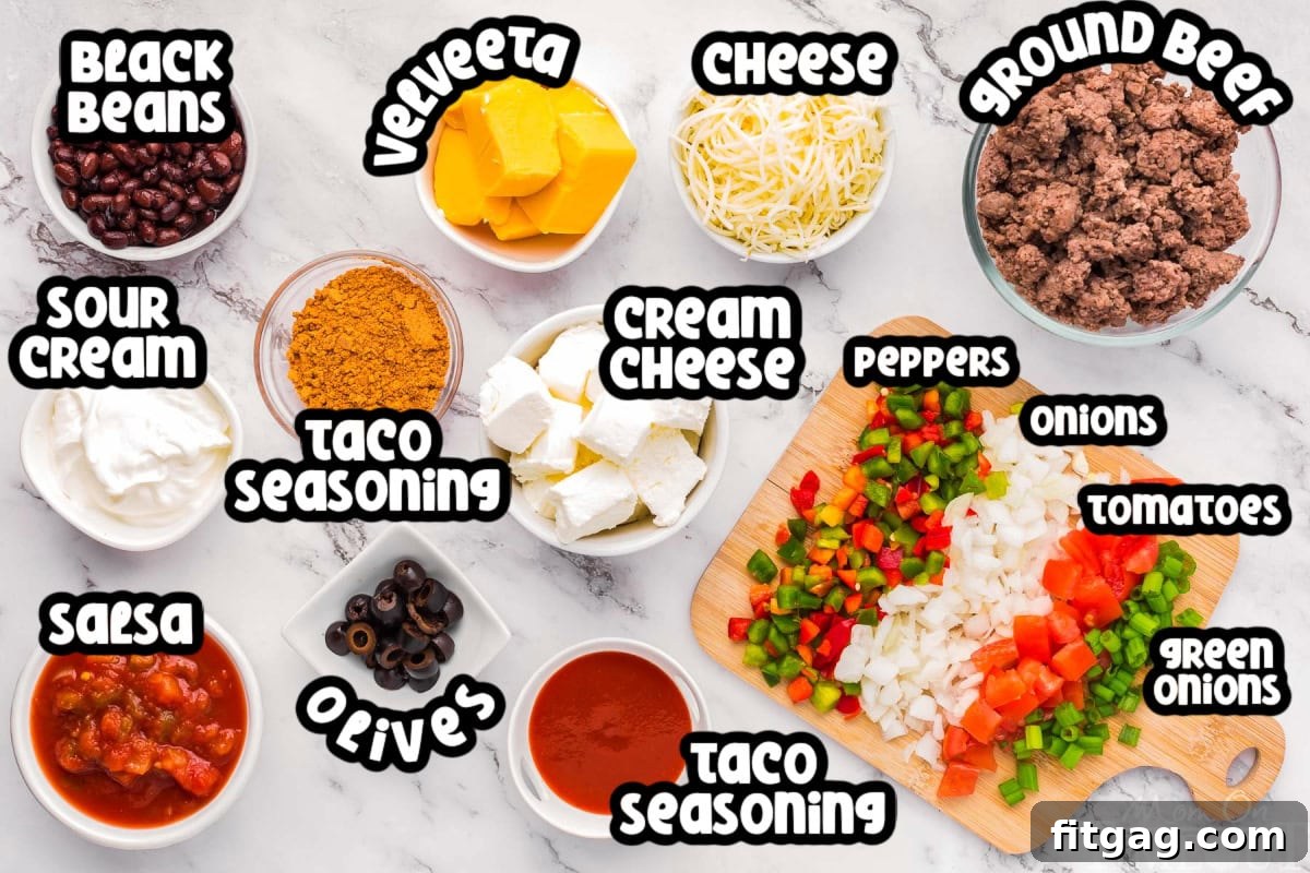 Warm and Cheesy Slow Cooker Taco Dip 4 Ingredients for crockpot taco dip.