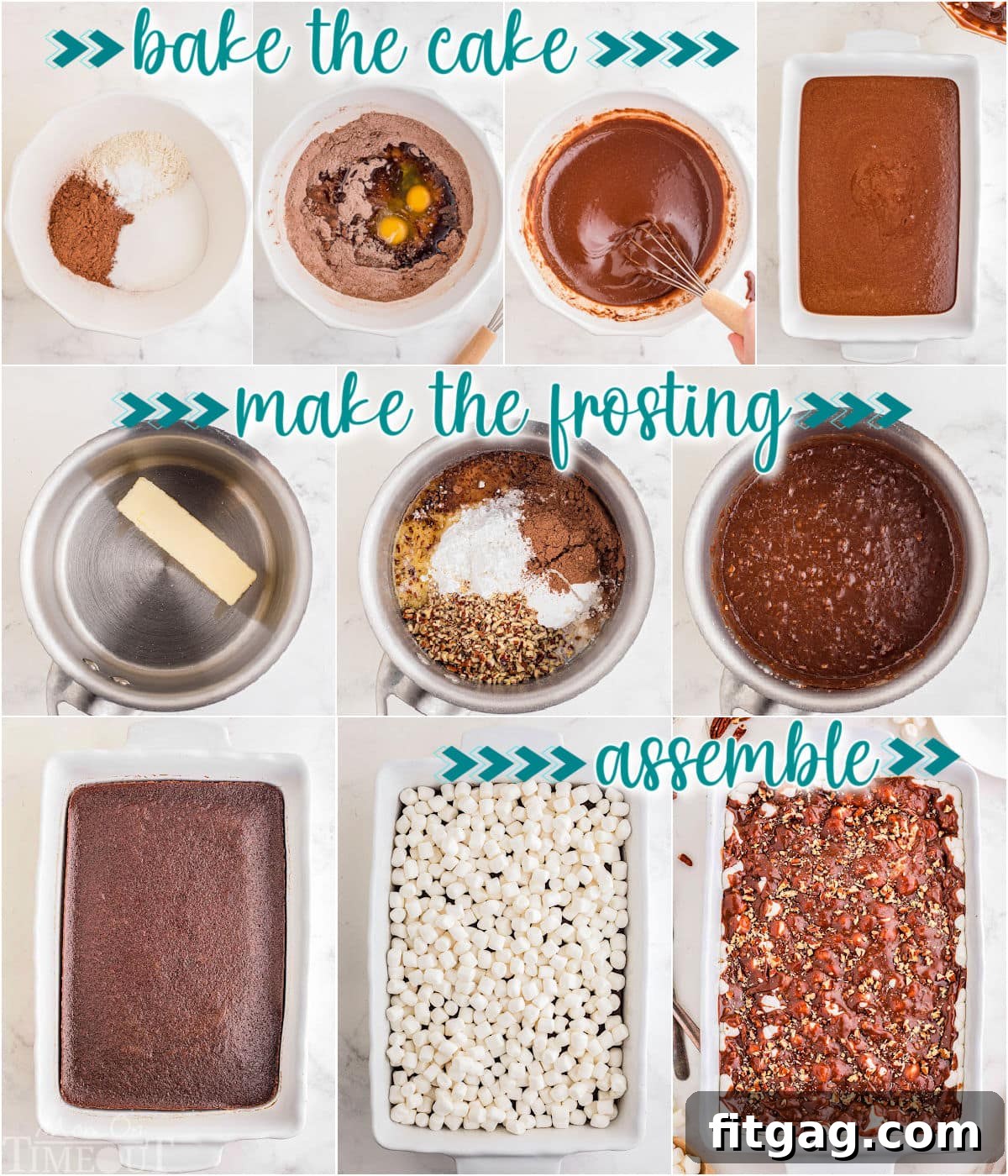 Riverbend Chocolate Dream 7 A compelling ten-image collage vividly illustrating the step-by-step process of preparing the Mississippi Mud Cake recipe, including detailed visuals for crafting the luscious chocolate frosting, guiding bakers through each stage of creation.