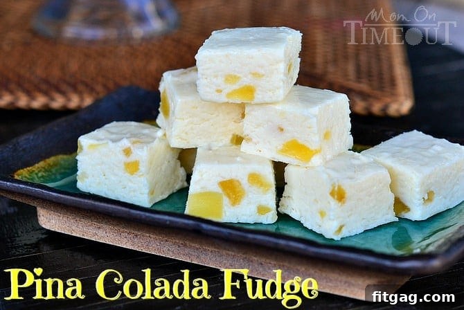 Creamy Pina Colada Fudge squares, an easy no-bake dessert with vibrant coconut and pineapple flavors, ideal for gifting or sharing.