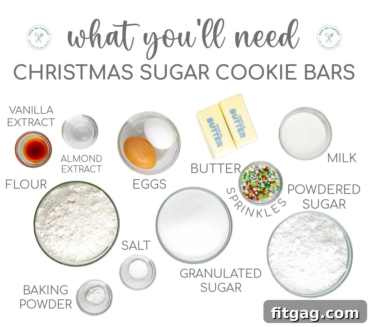 Festive Frosted Sugar Cookie Bars 4 A collage of essential ingredients neatly arranged, ready to be transformed into delicious Christmas sugar cookie bars.