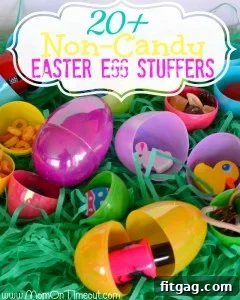 Non-Candy Easter Egg Stuffers banner with various small toys and items