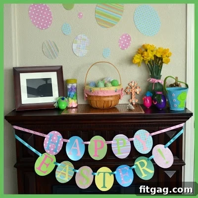 Festive Easter Egg Bunting Project 10 A vertically oriented shot of the 'Happy Easter' banner, showing off its charming handmade details.