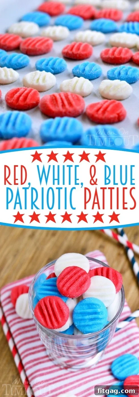Star Spangled Peppermint Patties 5 Large vertical image of Red, White, and Blue Patriotic Peppermint Patties with a 'Pin Me' overlay, encouraging social sharing.