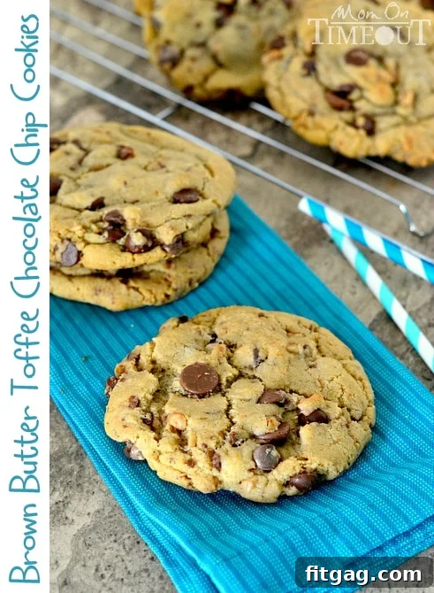 Ingredients for Giant, Chewy Brown Butter Toffee Chocolate Chip Cookies, featuring various chocolate and toffee bits