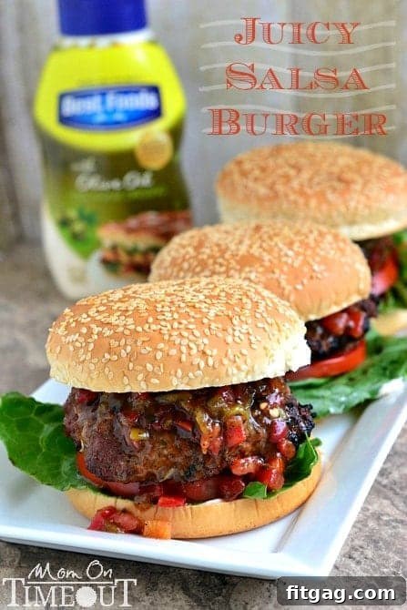 Serving Up the Best Juicy Salsa Burgers Perfectly grilled juicy salsa burger topped with fresh salsa on a bun