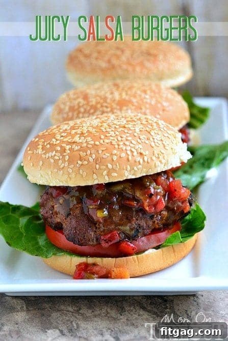 The Best Juicy Salsa Burger Recipe for Summer Close-up of a juicy salsa burger, showing the texture and fresh salsa