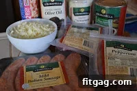 Stuffed crust pizza ingredients laid out