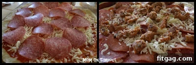 Layers of cheese and meat on pizza