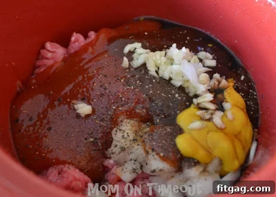 The delicious Slow Cooker Sloppy Joes mixture simmering, close to being ready.
