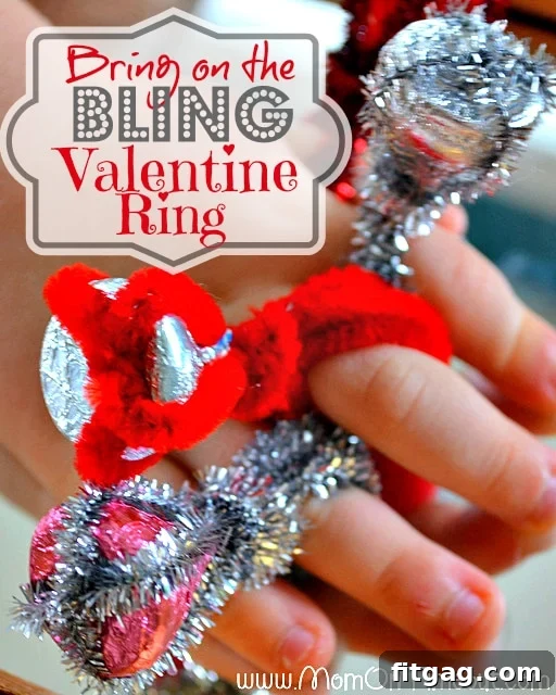 A dazzling Hershey's Kiss ring crafted with pipe cleaners, a perfect Valentine's Day DIY project for kids.