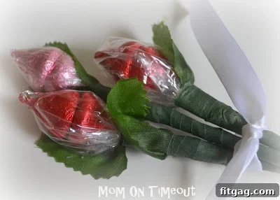 Hershey's Kiss rose bouquet adorned with a decorative bow