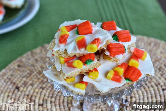 A tray of freshly made Candy Corn Sugar Cookie Bark, showcasing the colorful candy corn topping.