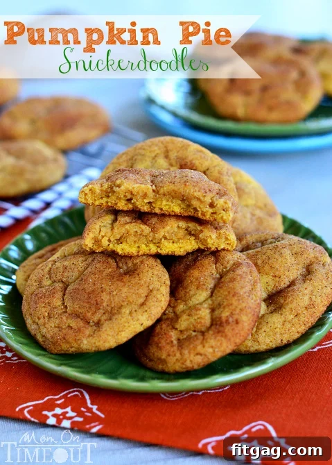 Three perfectly baked Pumpkin Pie Snickerdoodles stacked on a pristine white plate, with a fork gently resting beside them, ready to be enjoyed.