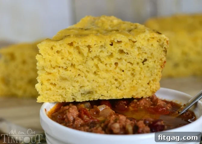 Close-up of fluffy Slow Cooker Mexican Cornbread, ready to be served